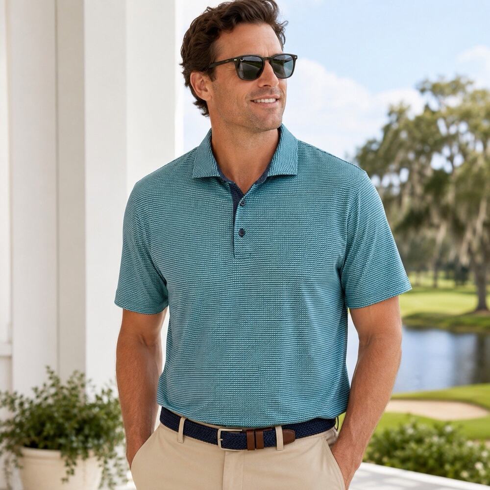 Jim Nantz by Vineyard Vines Performance Polo Shirt Men’s L Teal Navy Preppy Golf